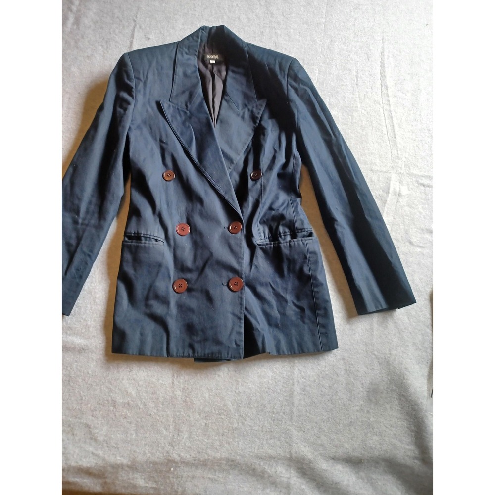 Kors Blazer Womens Size 2 Navy Blue Double Breasted Cotton Italy Brown Buttons